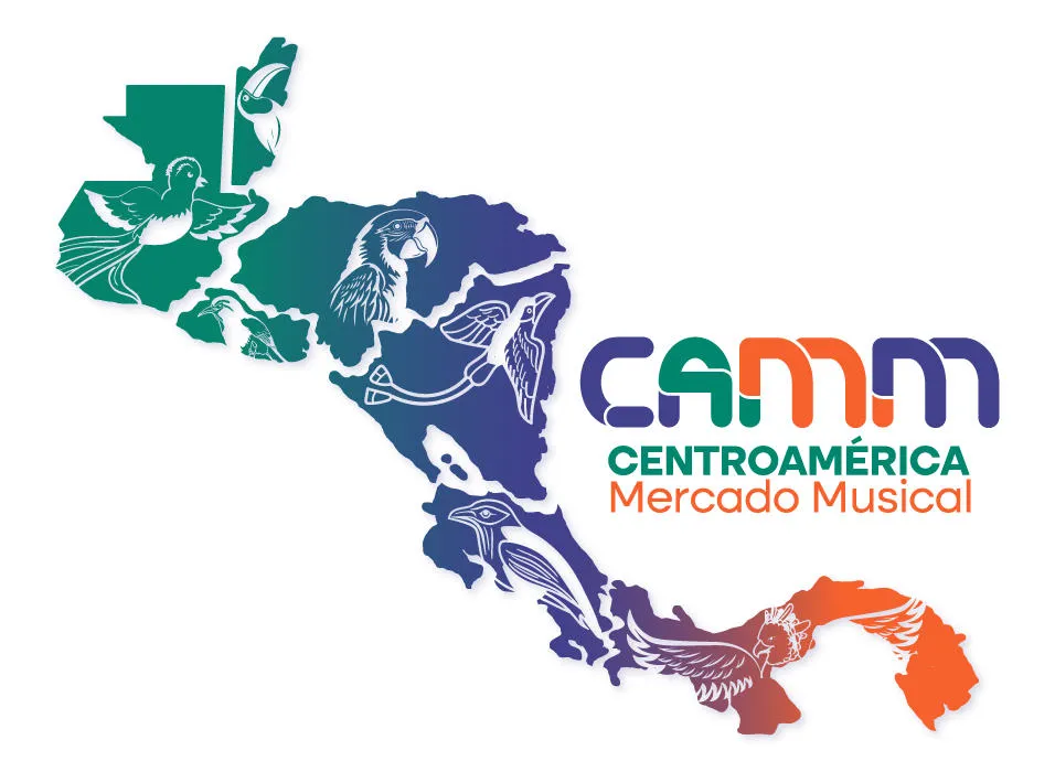 Logo de CAMM Centroamérica Mercado Musical sobre el mapa de Centroamérica.