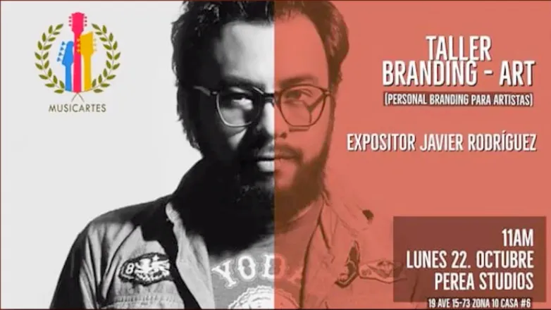 Afiche del taller «Branding Art» con el expositor Javier Rodríguez.