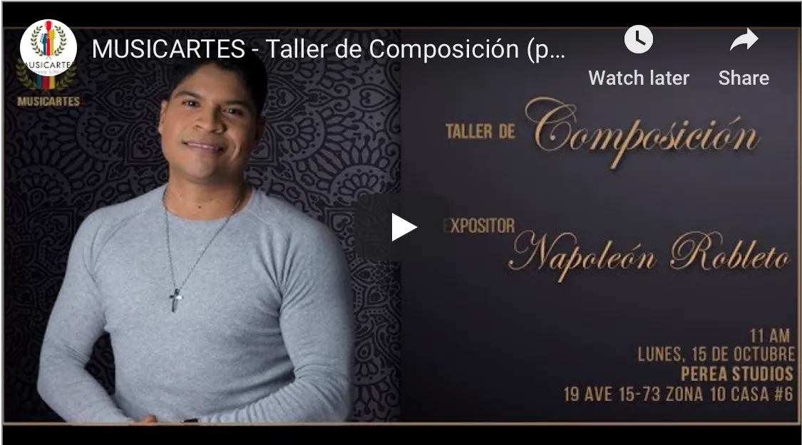 Portada del video «Taller de composición» con el expositor Napoleón Robleto.